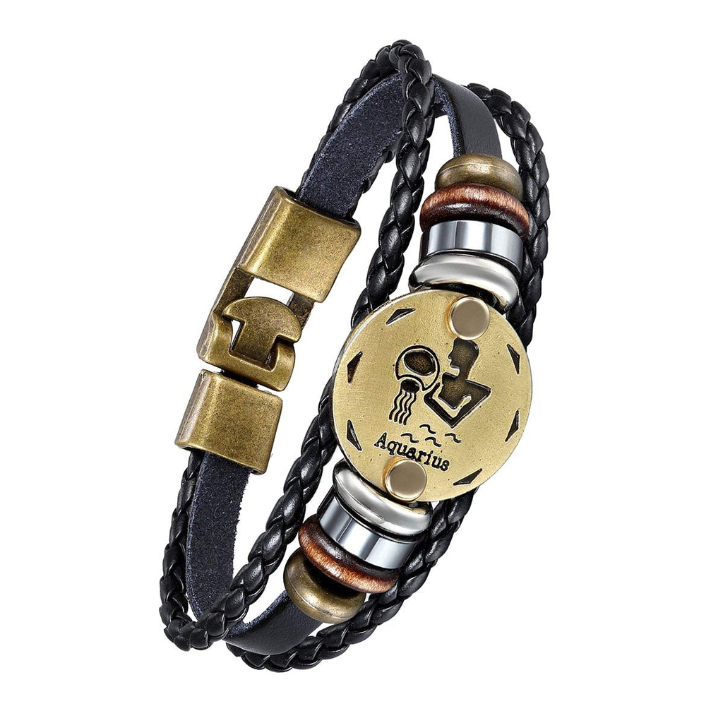Luxury Vintage Zodiac Gold Plated Leather Bracelet For Men Wholesale
