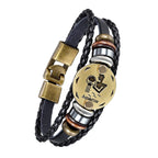 Luxury Vintage Zodiac Gold Plated Leather Bracelet For Men Wholesale