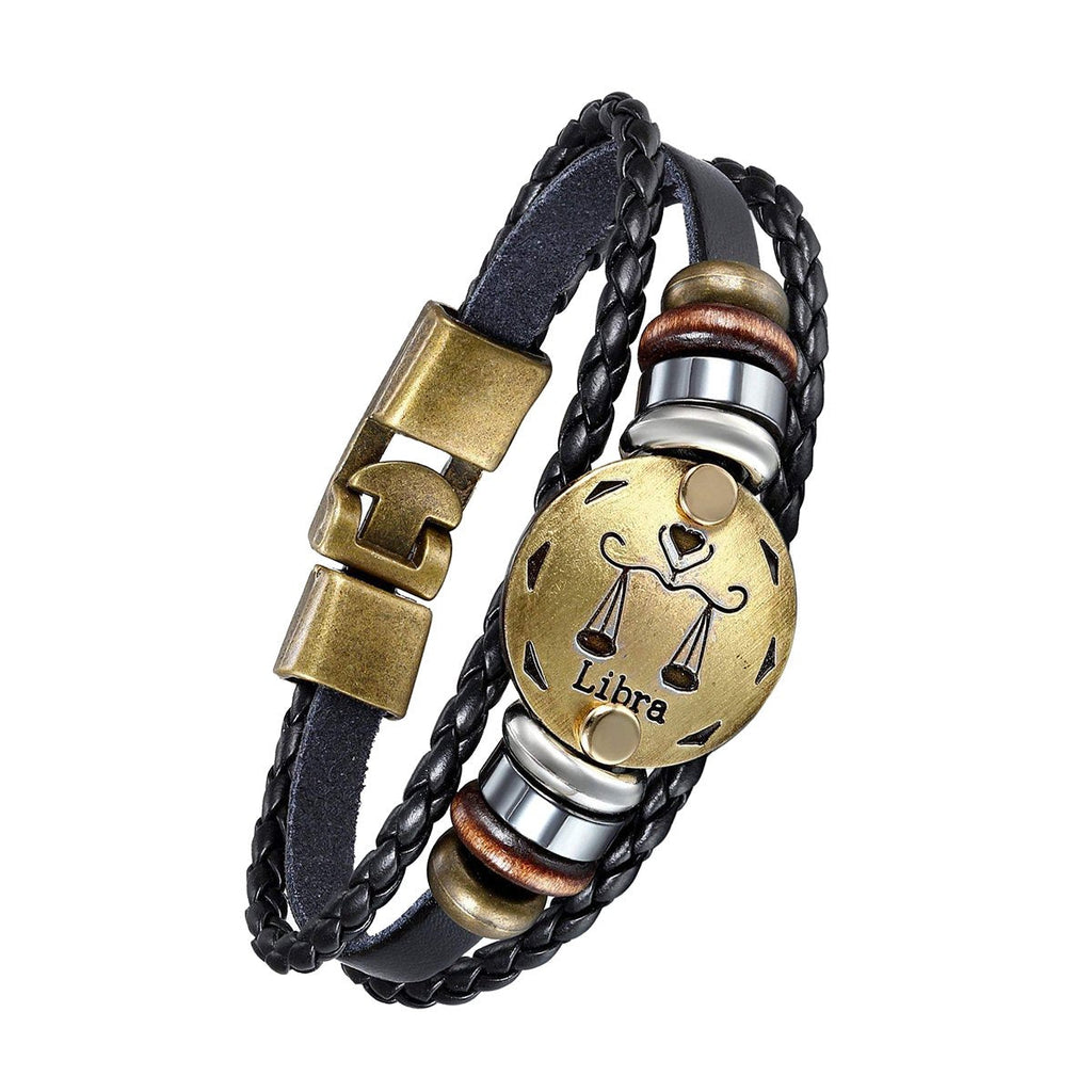 Luxury Vintage Zodiac Gold Plated Leather Bracelet For Men Wholesale