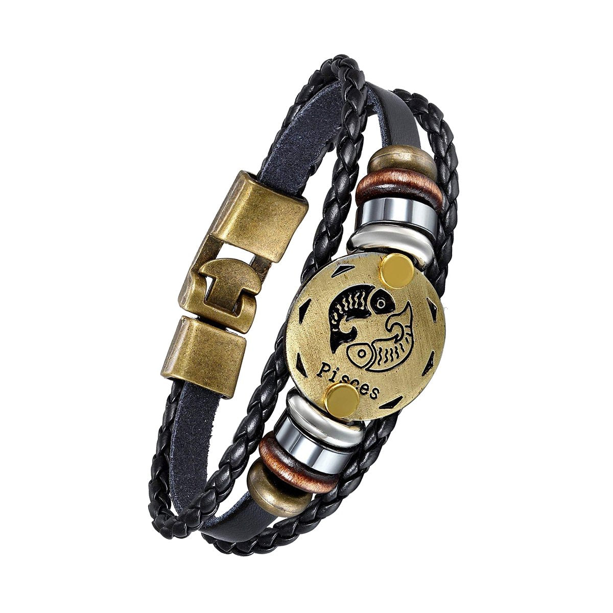 Luxury Vintage Zodiac Gold Plated Leather Bracelet For Men Wholesale