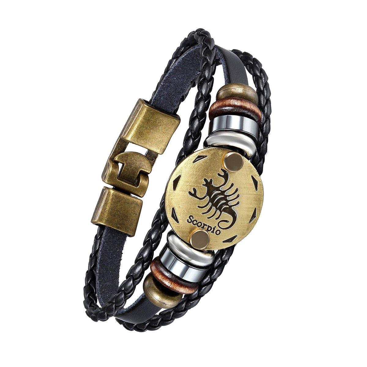 Luxury Vintage Zodiac Gold Plated Leather Bracelet For Men Wholesale