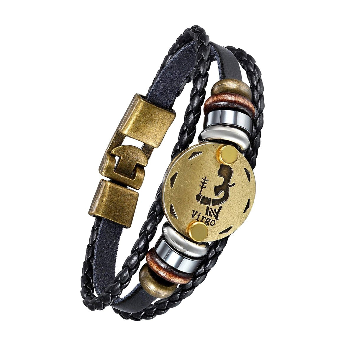 Luxury Vintage Zodiac Gold Plated Leather Bracelet For Men Wholesale