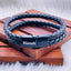 Two Layer Rope Black Braided Real Leather Wrist Band Strand Personalized Engraved Bracelet Men