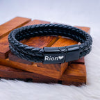 Two Layer Rope Black Braided Real Leather Wrist Band Strand Personalized Engraved Bracelet Men