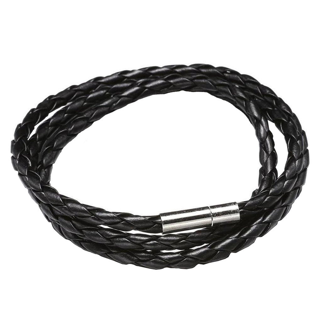 Rope Braided Crafted Black Leather Wrist Band Strand Bracelet Bulk