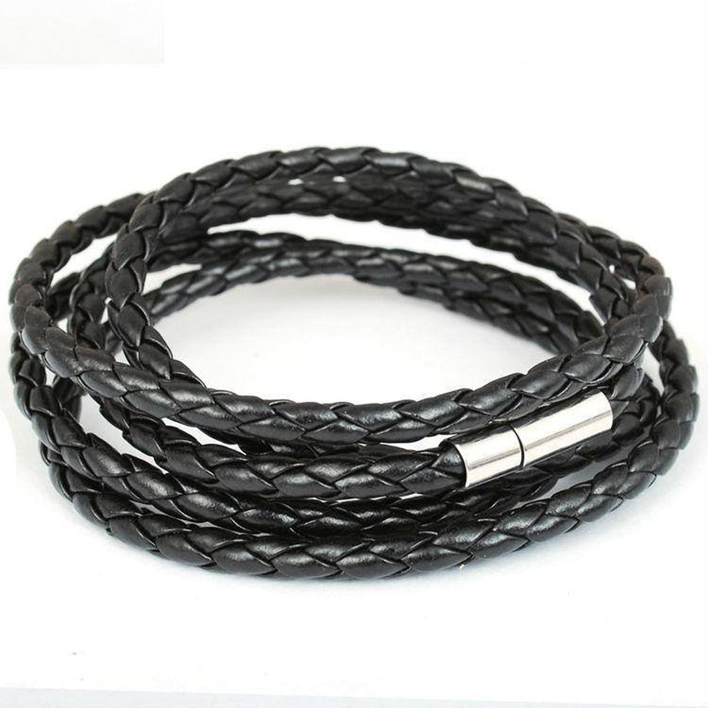 Rope Braided Crafted Black Leather Wrist Band Strand Bracelet Bulk