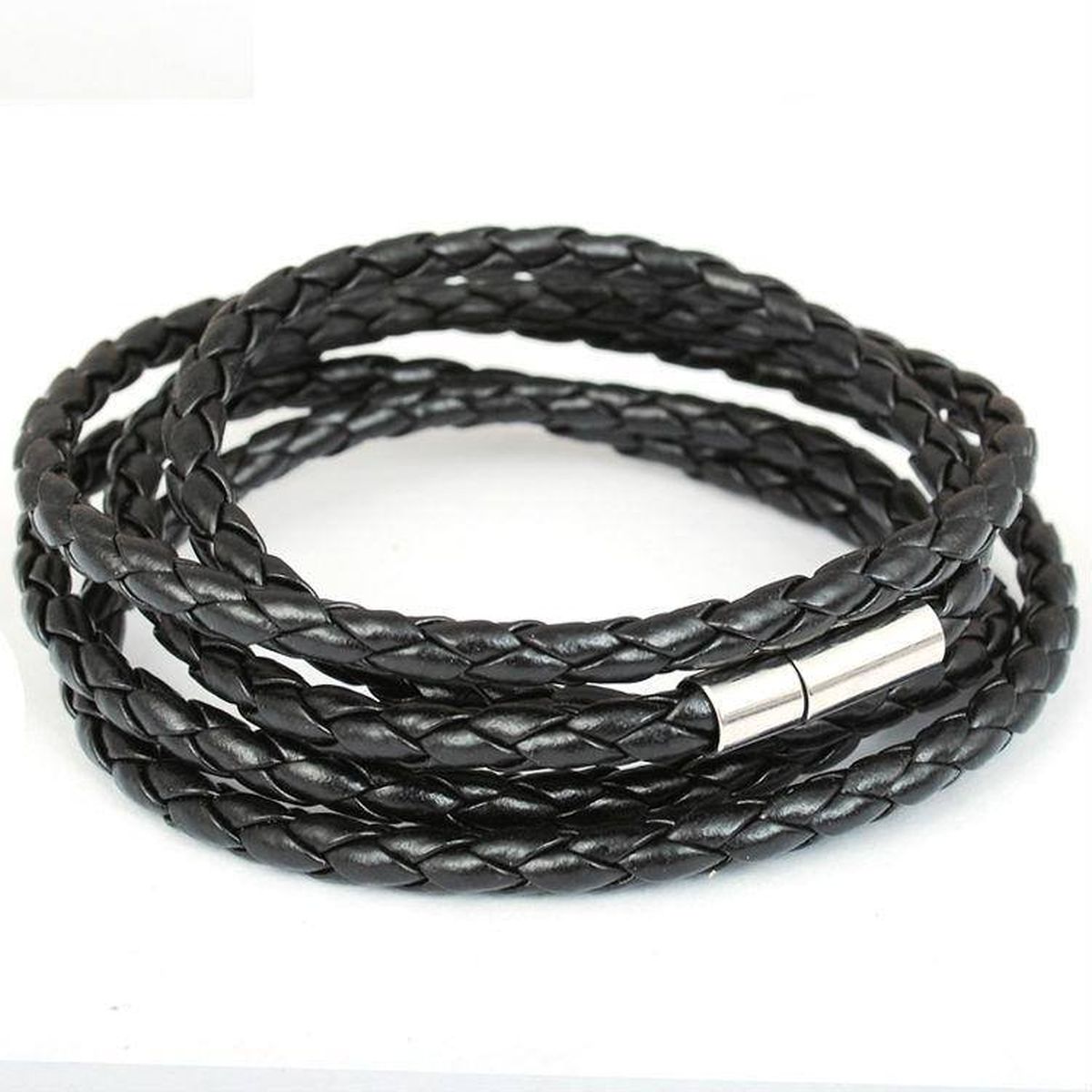Rope Braided Crafted Black Leather Wrist Band Strand Bracelet Bulk