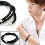 Rope Braided Crafted Black Leather Wrist Band Strand Bracelet Bulk