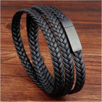 Braided Crafted Black Leather Wrist Band Multi Strand Bracelet Bulk