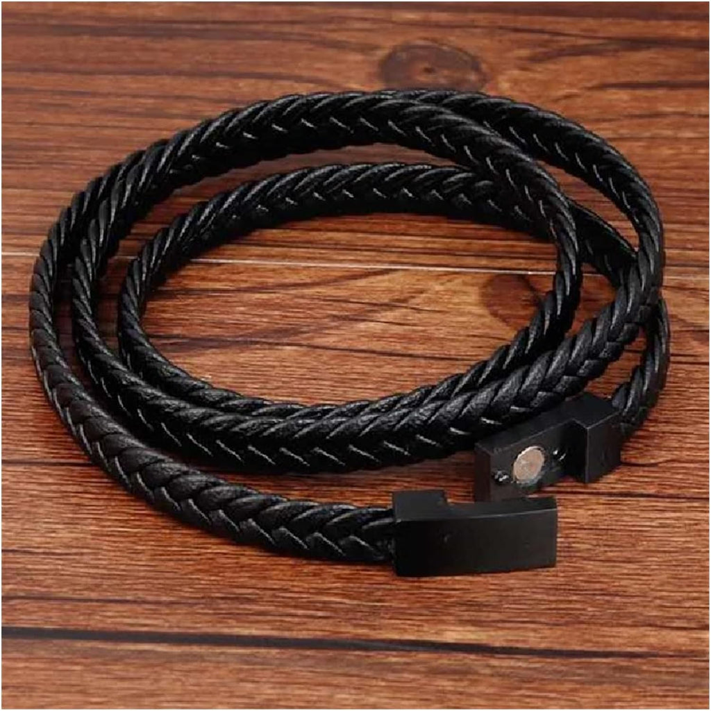 Braided Crafted Black Leather Wrist Band Multi Strand Bracelet Bulk