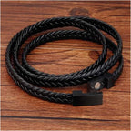 Braided Crafted Black Leather Wrist Band Multi Strand Bracelet Bulk