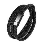Braided Crafted Black Leather Wrist Band Multi Strand Bracelet Bulk