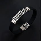 Silver Black Rubber Silicone Stainless Steel Wristband Bracelet Bulk