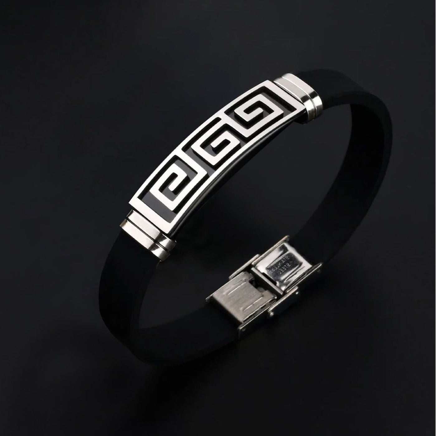 Silver Black Rubber Silicone Stainless Steel Wristband Bracelet Bulk