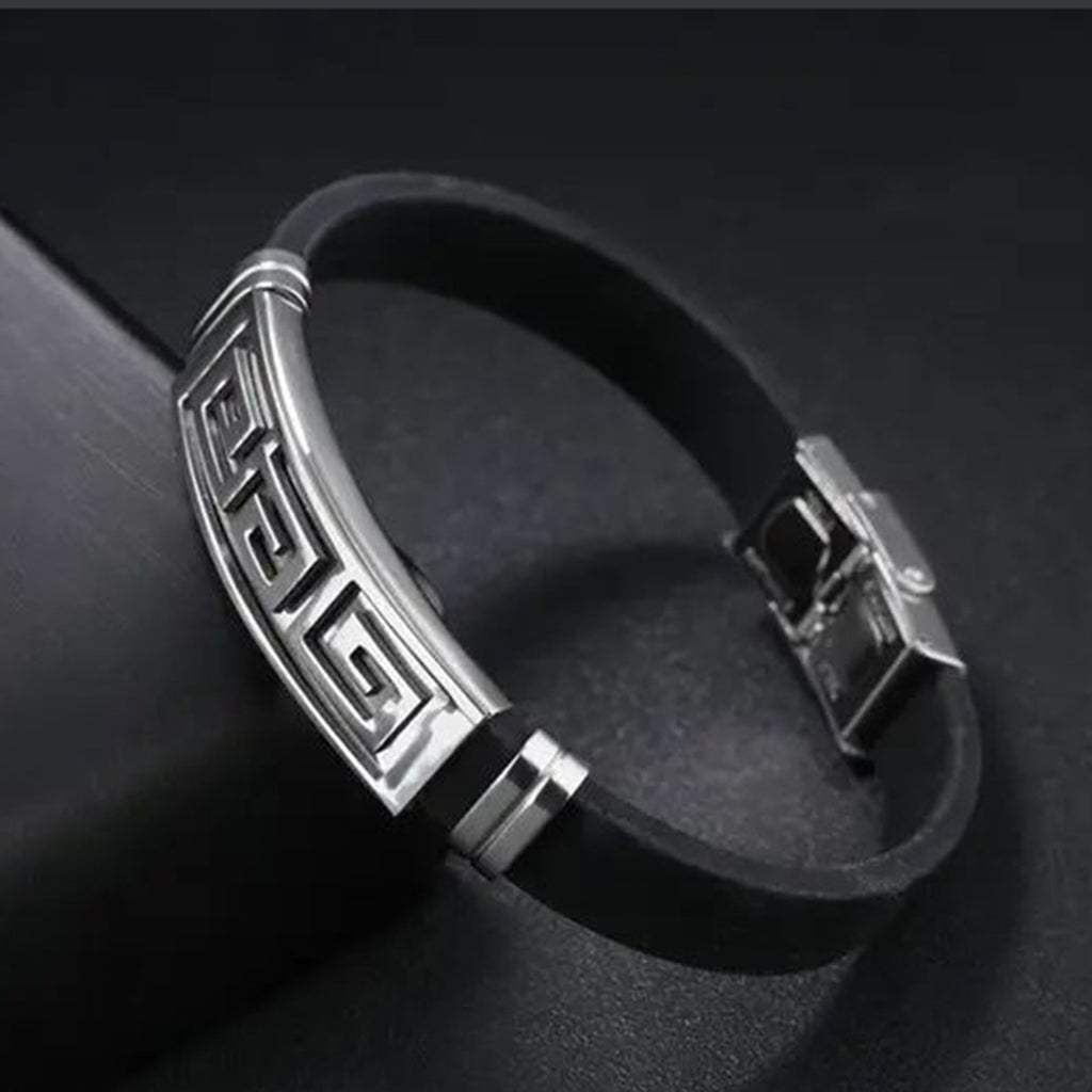 Silver Black Rubber Silicone Stainless Steel Wristband Bracelet Bulk