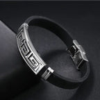 Silver Black Rubber Silicone Stainless Steel Wristband Bracelet Bulk