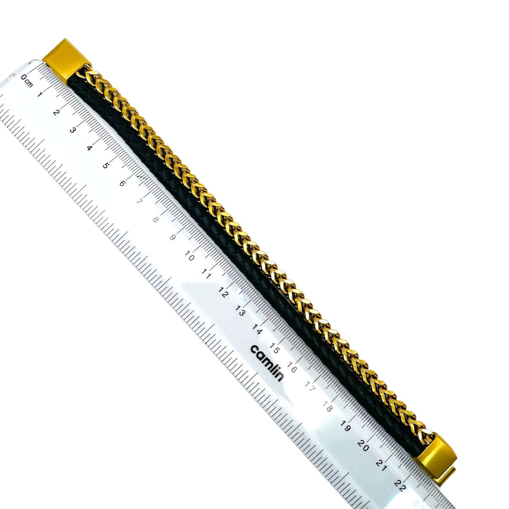 Two Layer Black Gold 316L Stainless Steel Leather Bracelet Men Bulk