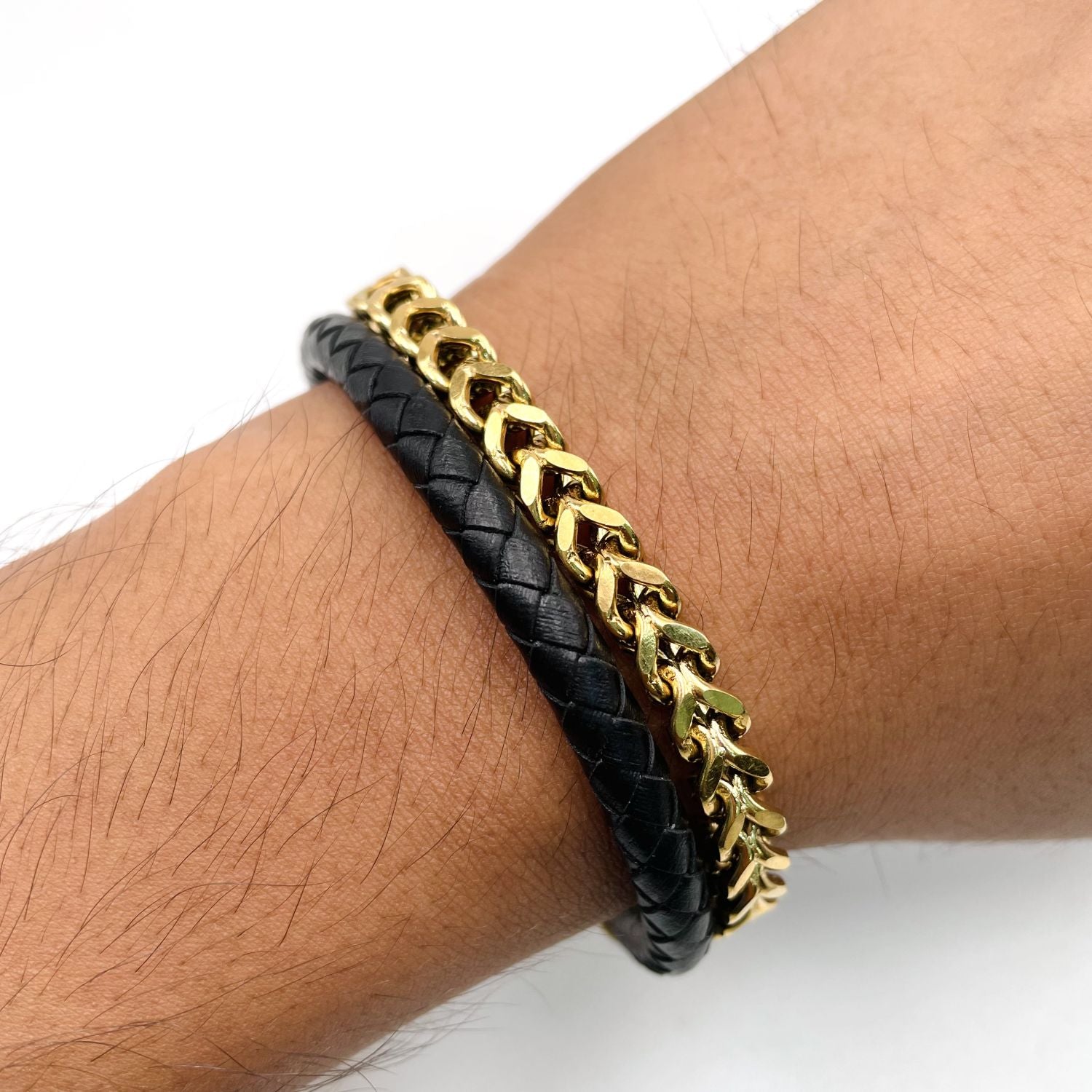 Two Layer Black Gold 316L Stainless Steel Leather Bracelet Men Bulk