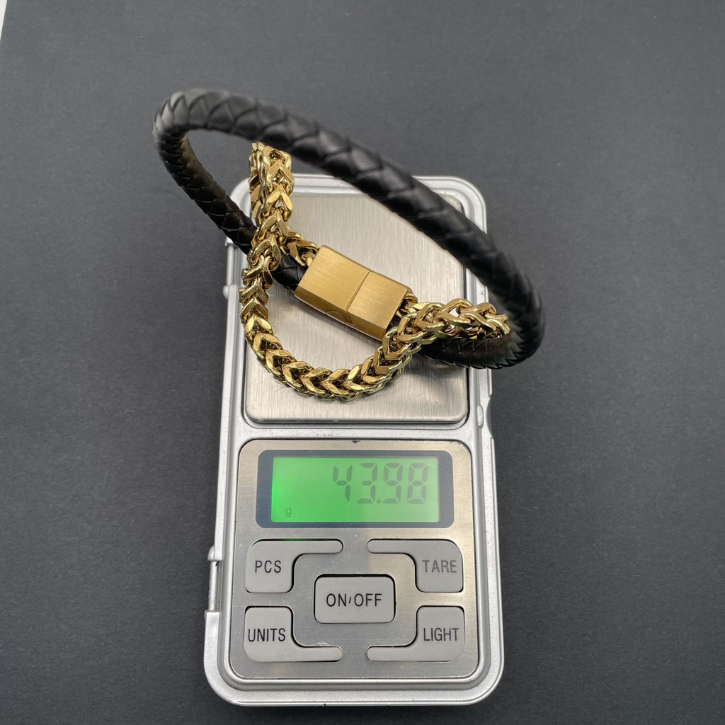 Two Layer Black Gold 316L Stainless Steel Leather Bracelet Men Bulk