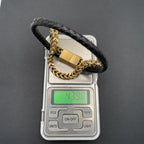 Two Layer Black Gold 316L Stainless Steel Leather Bracelet Men Bulk