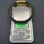 Black Braided Leather Gold Stainless Steel Bracelet For Men Bulk