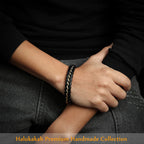 Black Braided Leather Gold Stainless Steel Bracelet For Men Bulk