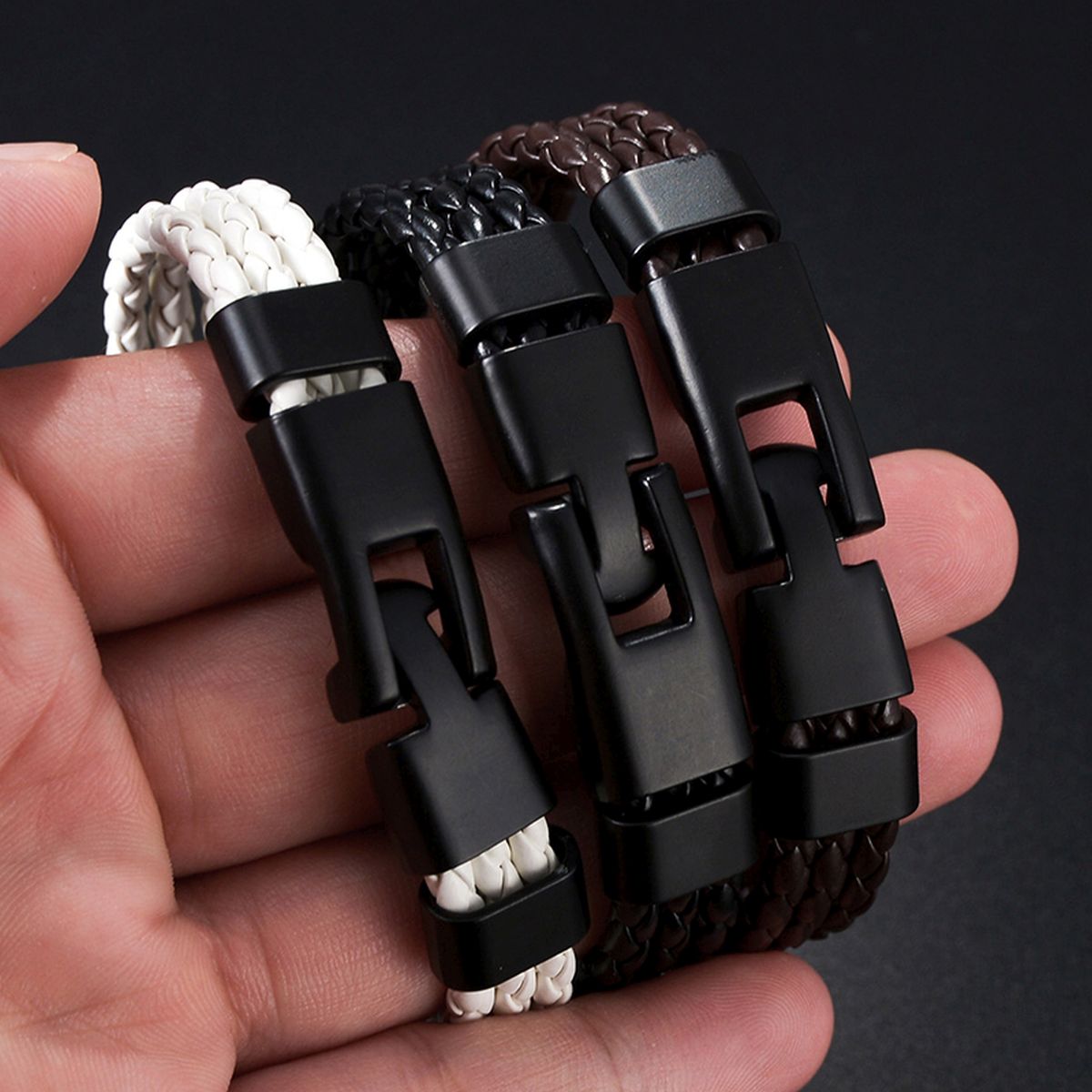 Brown Triple Layer Braided Rope Leather Wrist Band Wrap Bracelet Bulk