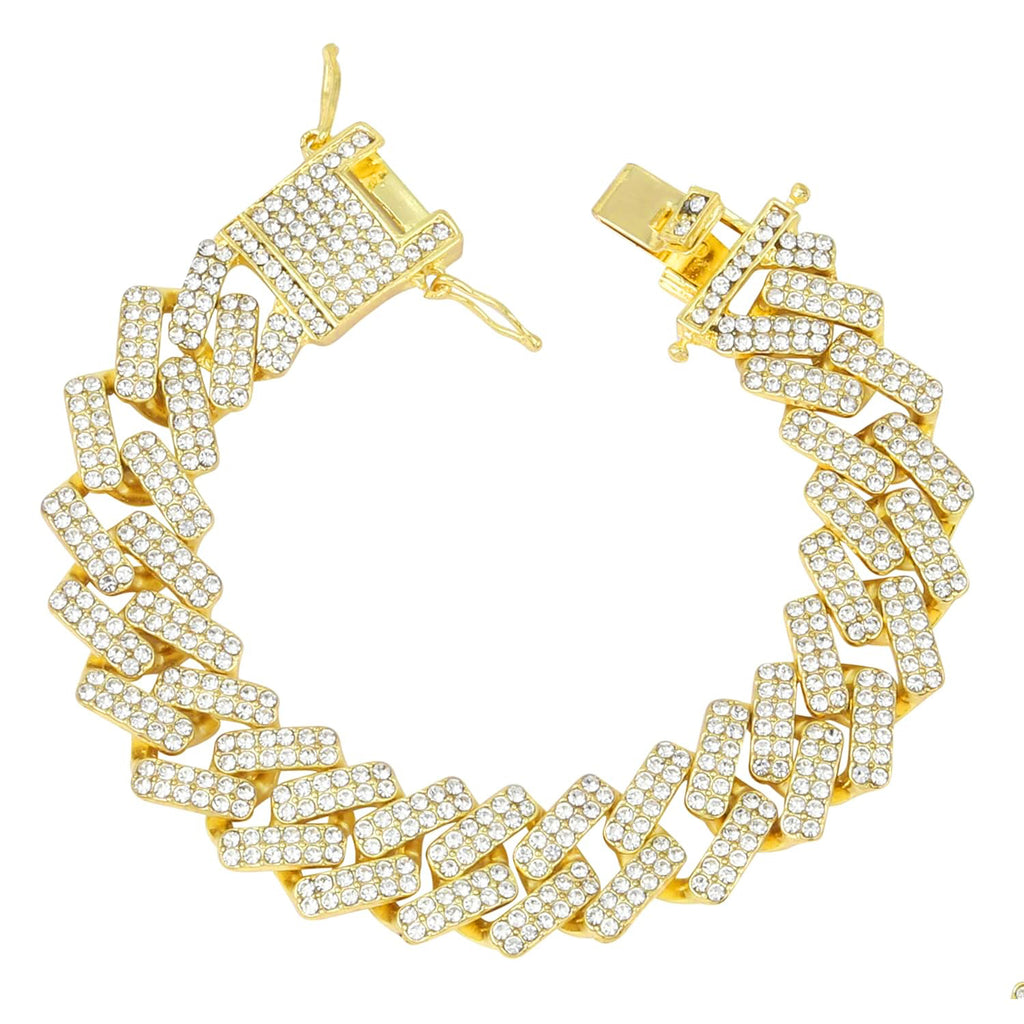 Curb Cuban Hip Hop Iced Out Links Gold Rhinestone Bracelet Men Bulk