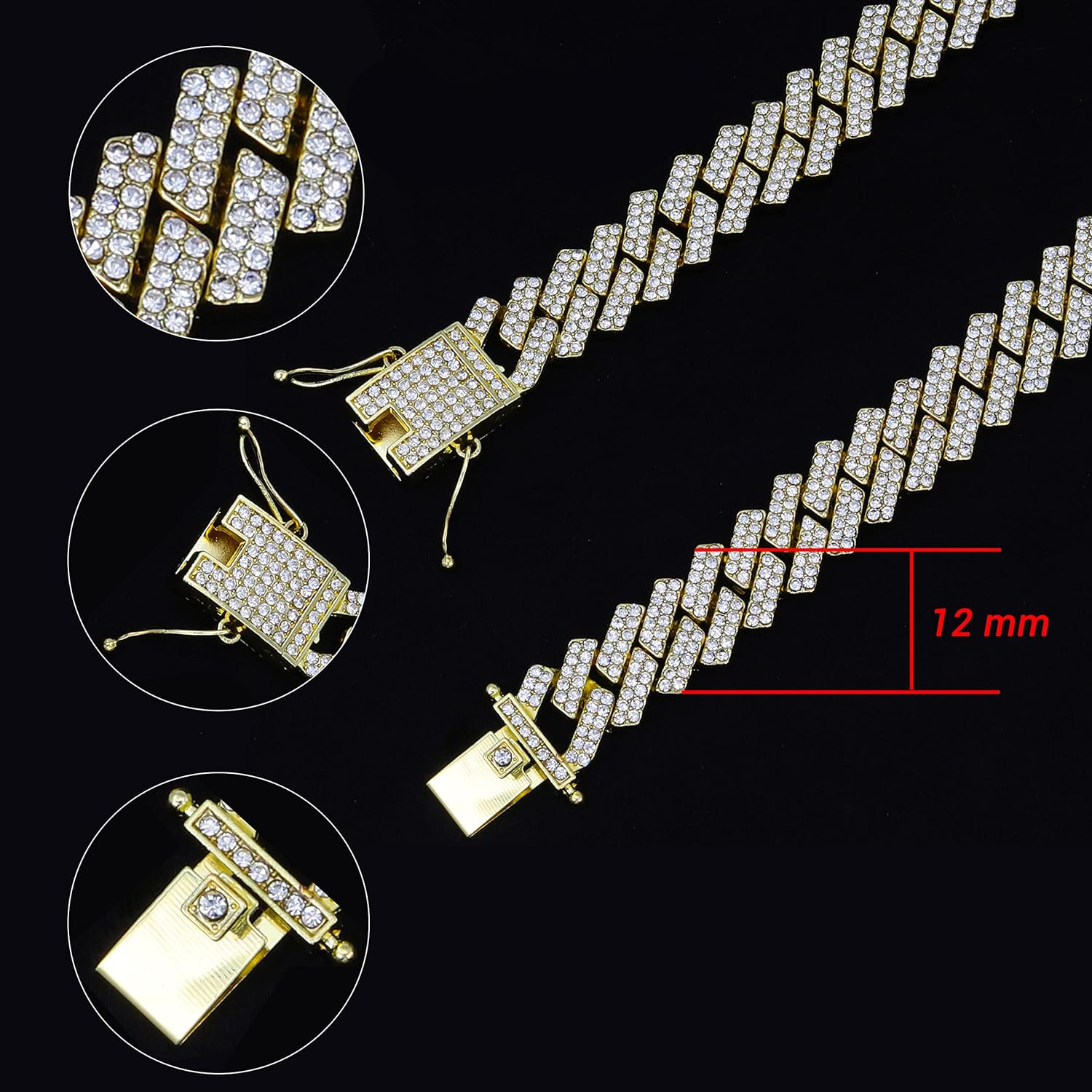 Curb Cuban Hip Hop Iced Out Links Gold Rhinestone Bracelet Men Bulk