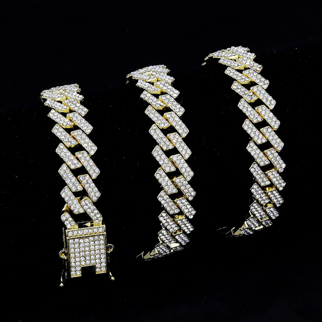 Curb Cuban Hip Hop Iced Out Links Silver Rhinestone Bracelet Men Bulk