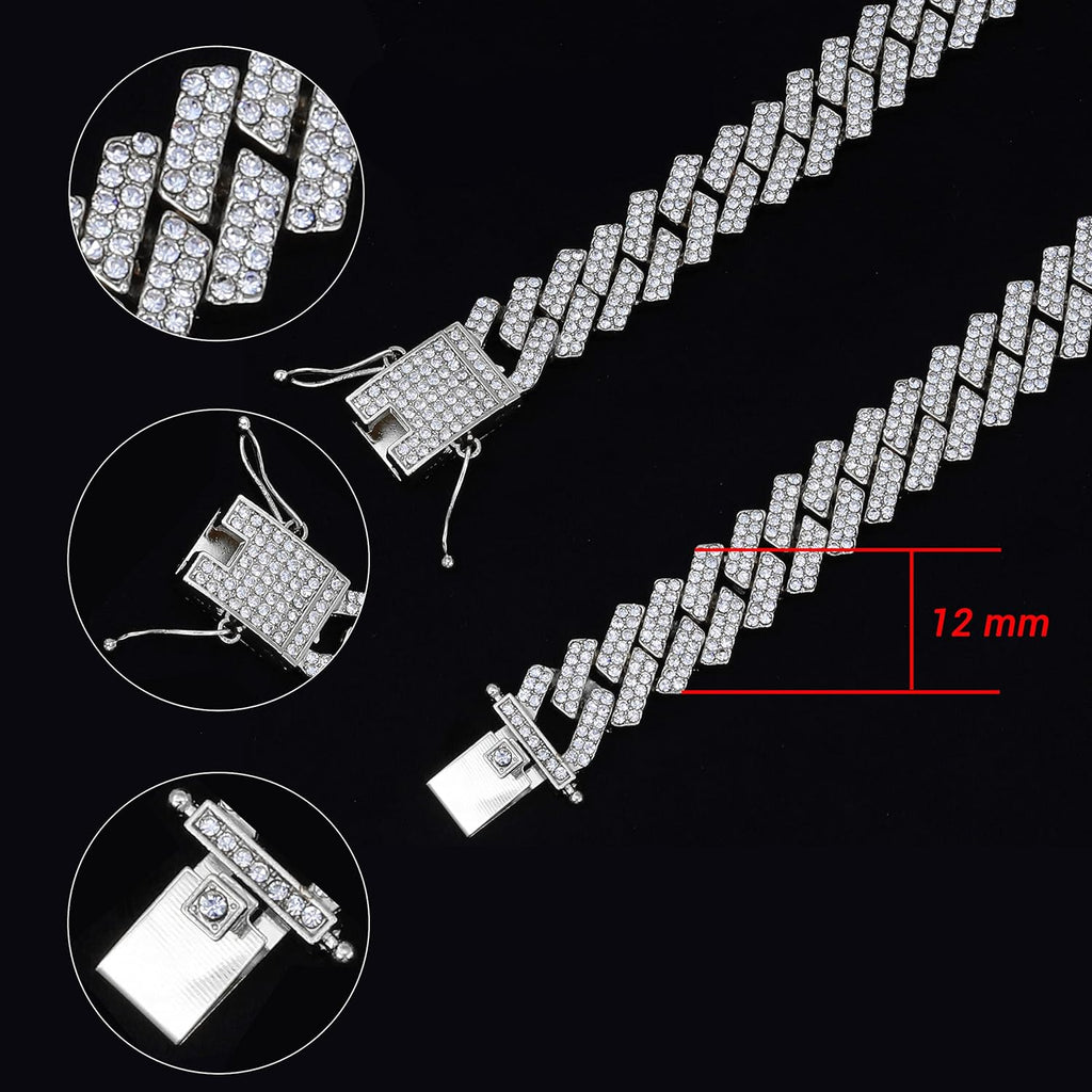 Curb Cuban Hip Hop Iced Out Links Silver Rhinestone Bracelet Men Bulk
