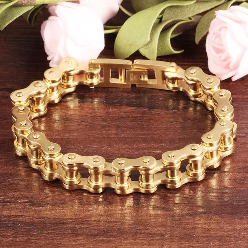 Biker Motorcycle Chain Gold Heavy 316L Stainless Steel Bracelet Bulk