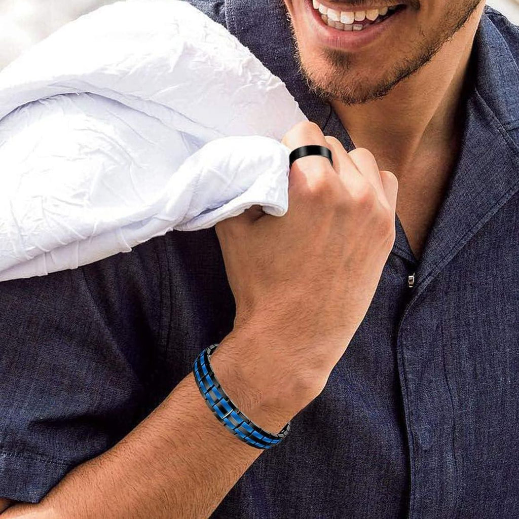 Blue Black Stainless Steel Magnet Health Therapy Bio Energy Bracelet