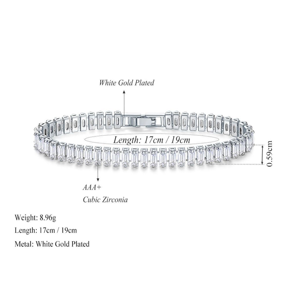 Silver Baguette CZ American Diamond CZ Tennis Bracelet Bulk