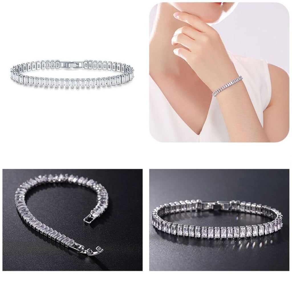 Silver Baguette CZ American Diamond CZ Tennis Bracelet Bulk