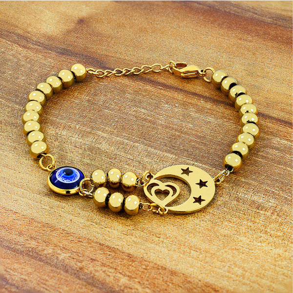 Crescent Turkish Blue Evil Eye Lucky Gold Stainless Steel Bracelet Main image