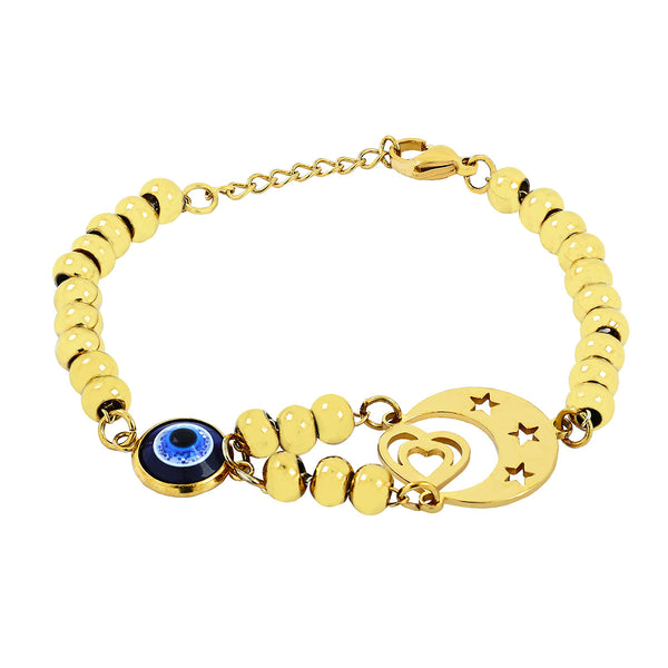 Crescent Turkish Blue Evil Eye Lucky Gold Stainless Steel Bracelet Secondary image