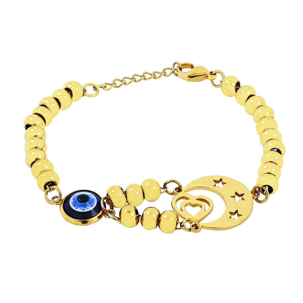 Crescent Turkish Blue Evil Eye Lucky Gold Stainless Steel Bracelet