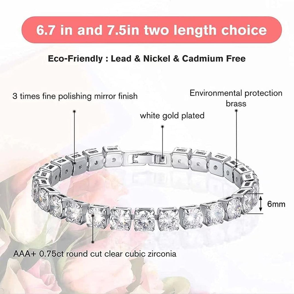 Classic Cubic Zirconia American Diamond Silver Tennis Bracelet Bulk