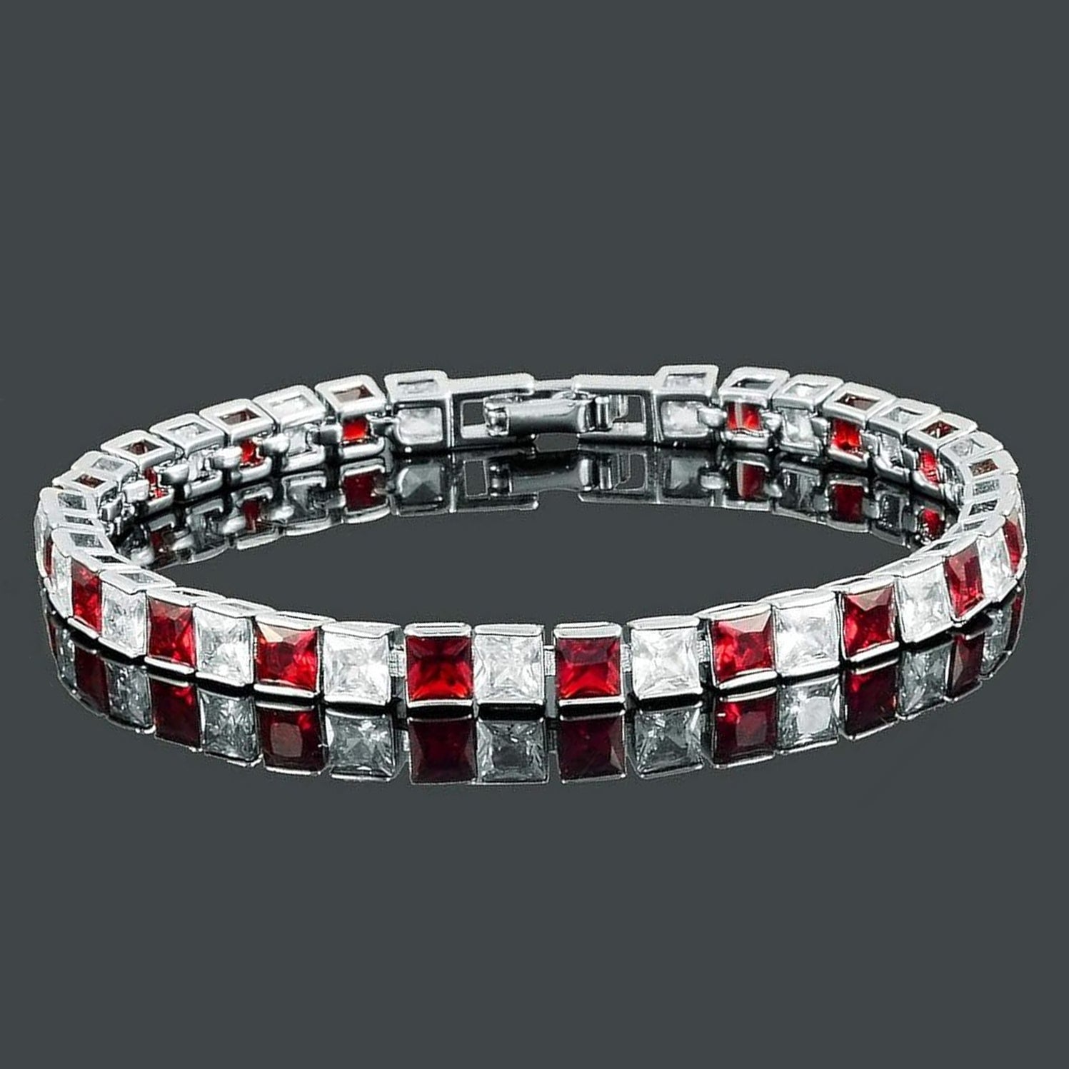 Classic Princess Cubic Zirconia Ruby Red Tennis Bracelet Women Bulk Main image