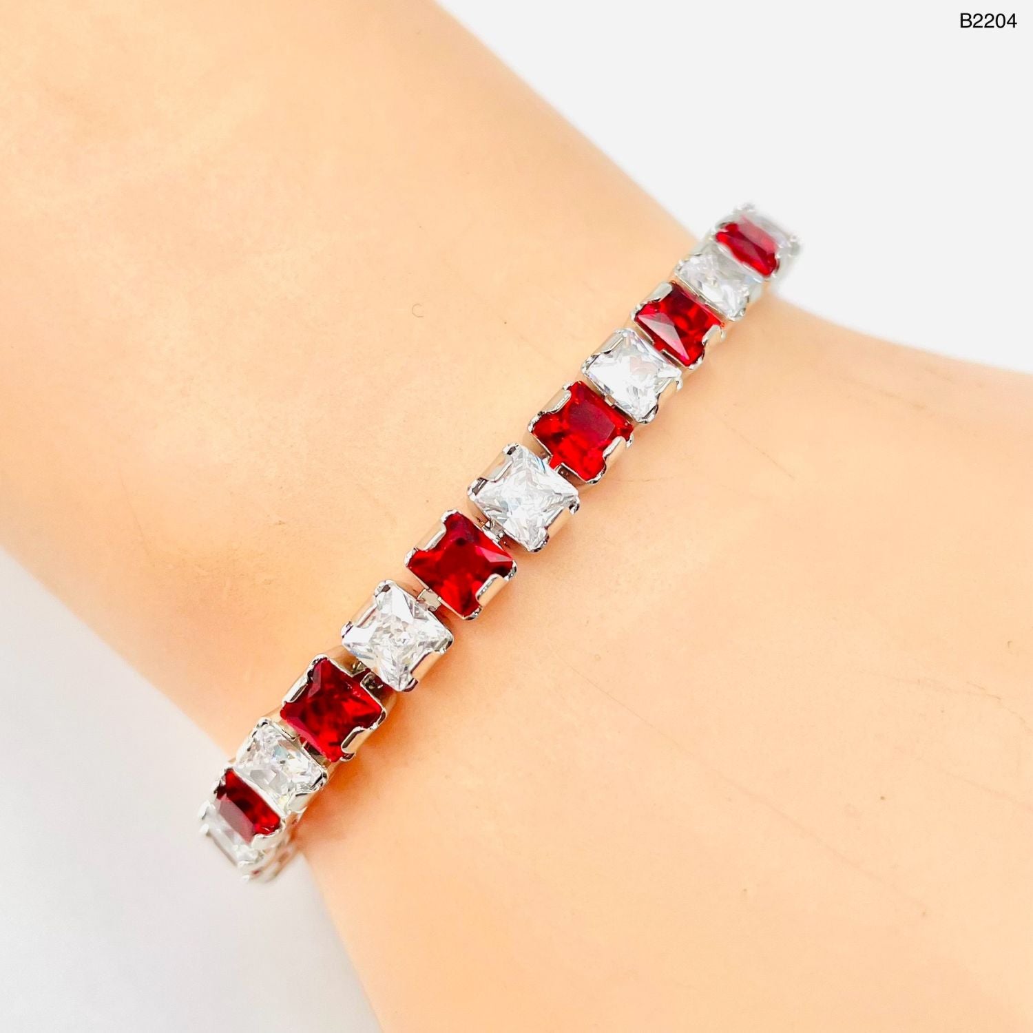 Classic Princess Cubic Zirconia Ruby Red Tennis Bracelet Women Bulk