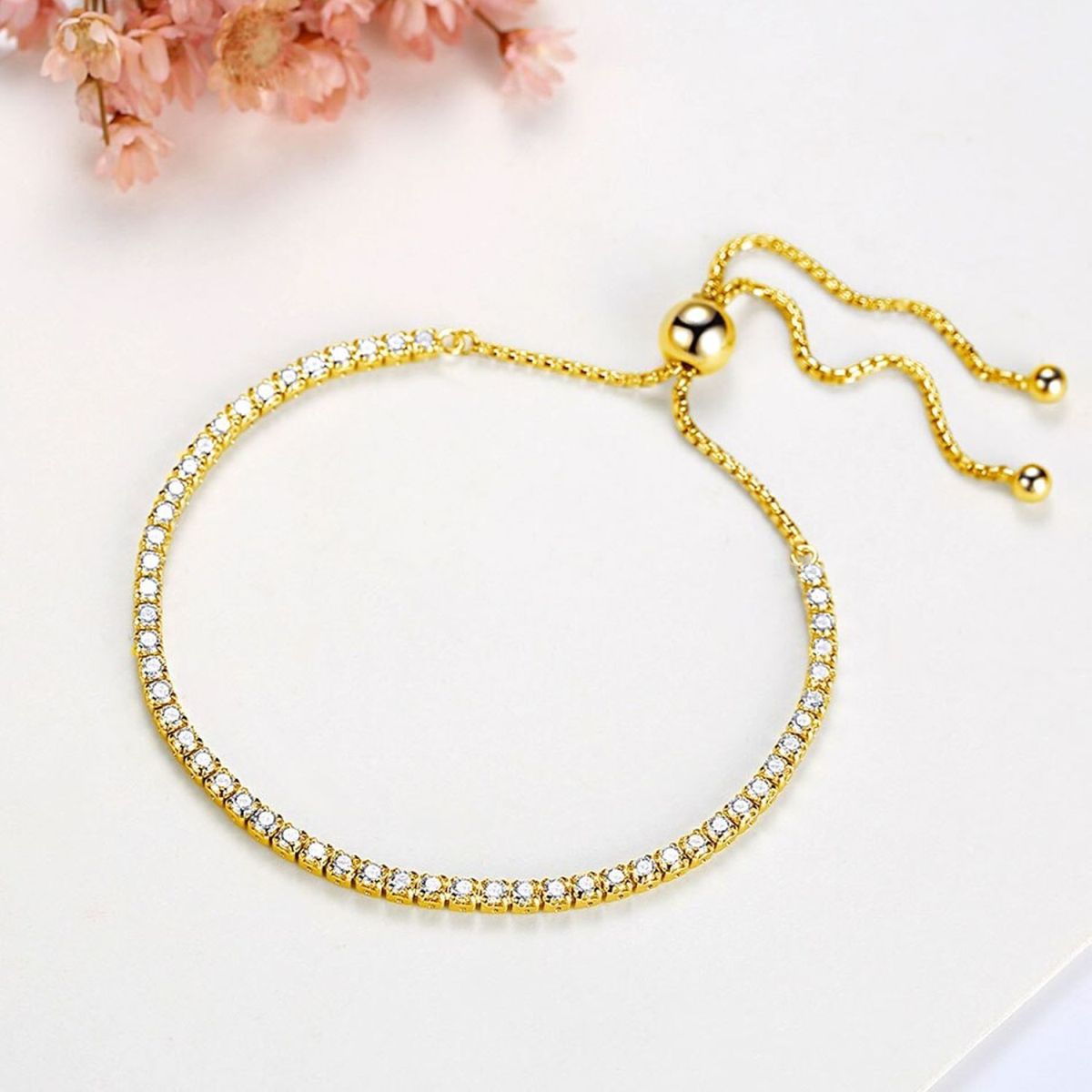 Gold Cubic Zirconia American Diamond Slider Tennis Bracelet Women Main image
