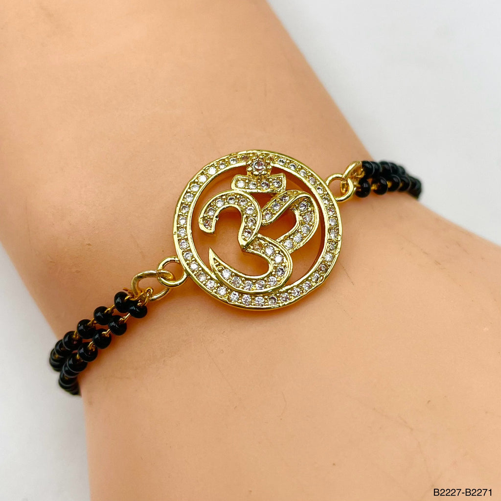 Aum Om 18K Gold CZ Adjustable Hand Wrist Mangalsutra Bracelet Bulk