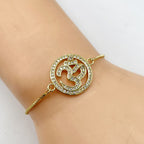 Aum Om 18K Gold CZ American Diamond Slider Tennis Bracelet Bulk