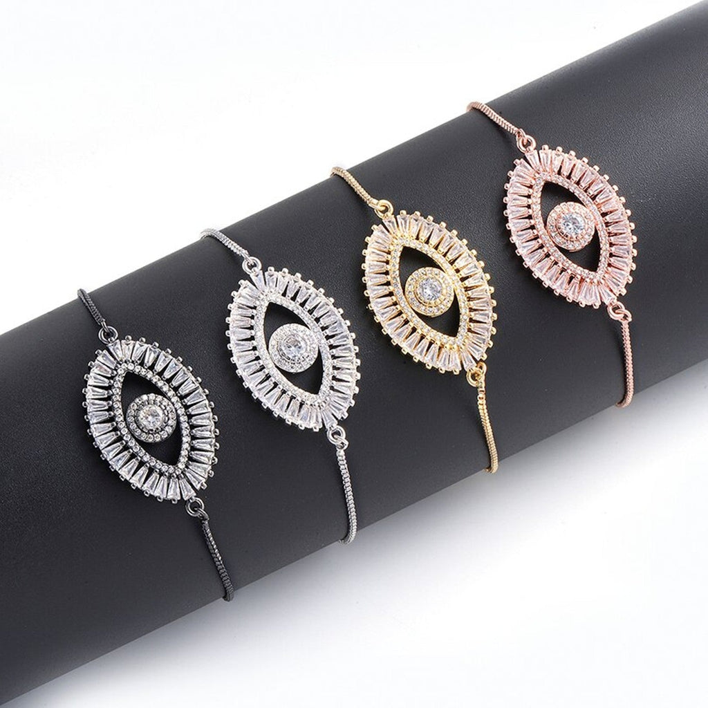 Turkish Evil Eye Lucky CZ American Diamond Slider Bracelet Bulk