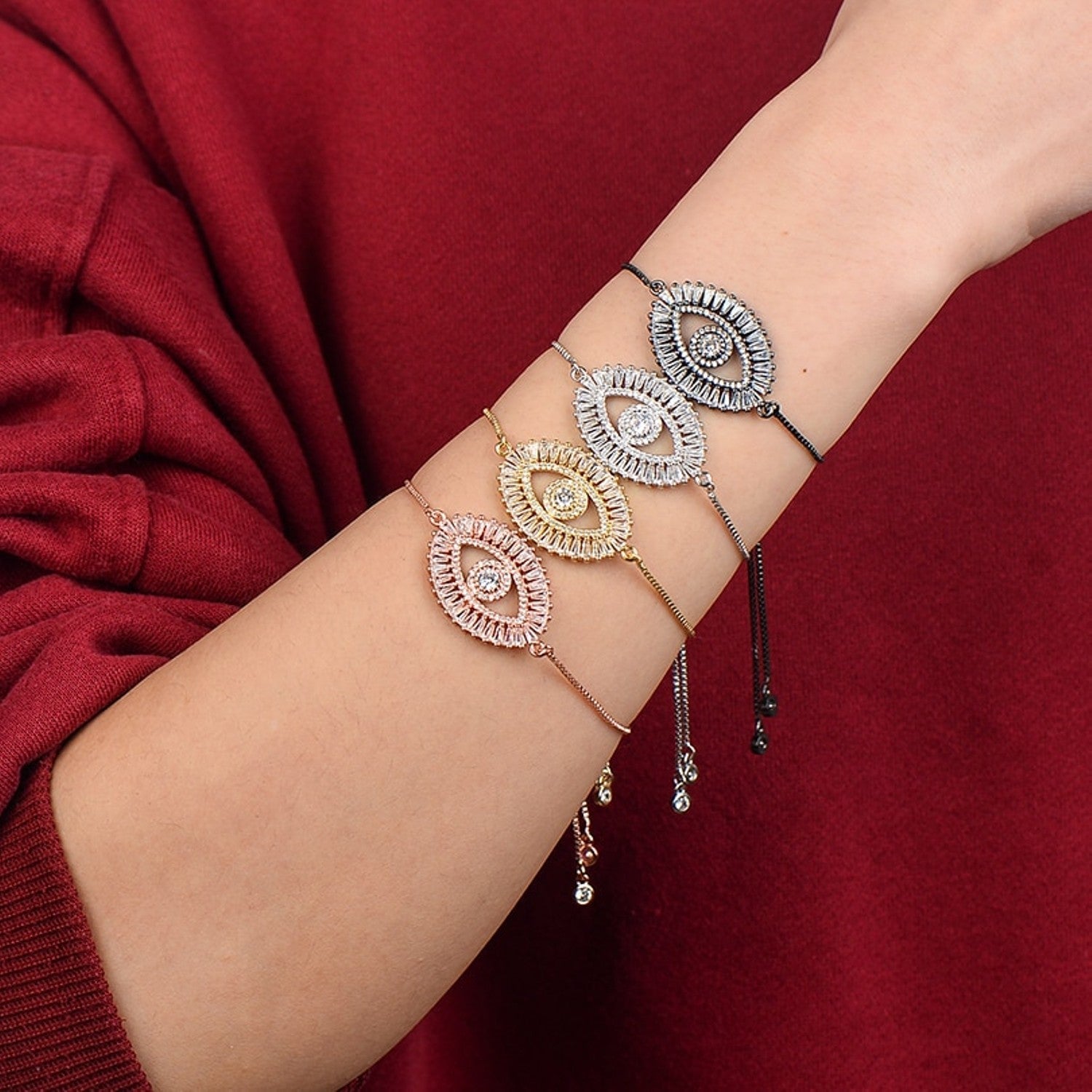 Turkish Evil Eye Lucky CZ American Diamond Slider Bracelet Bulk
