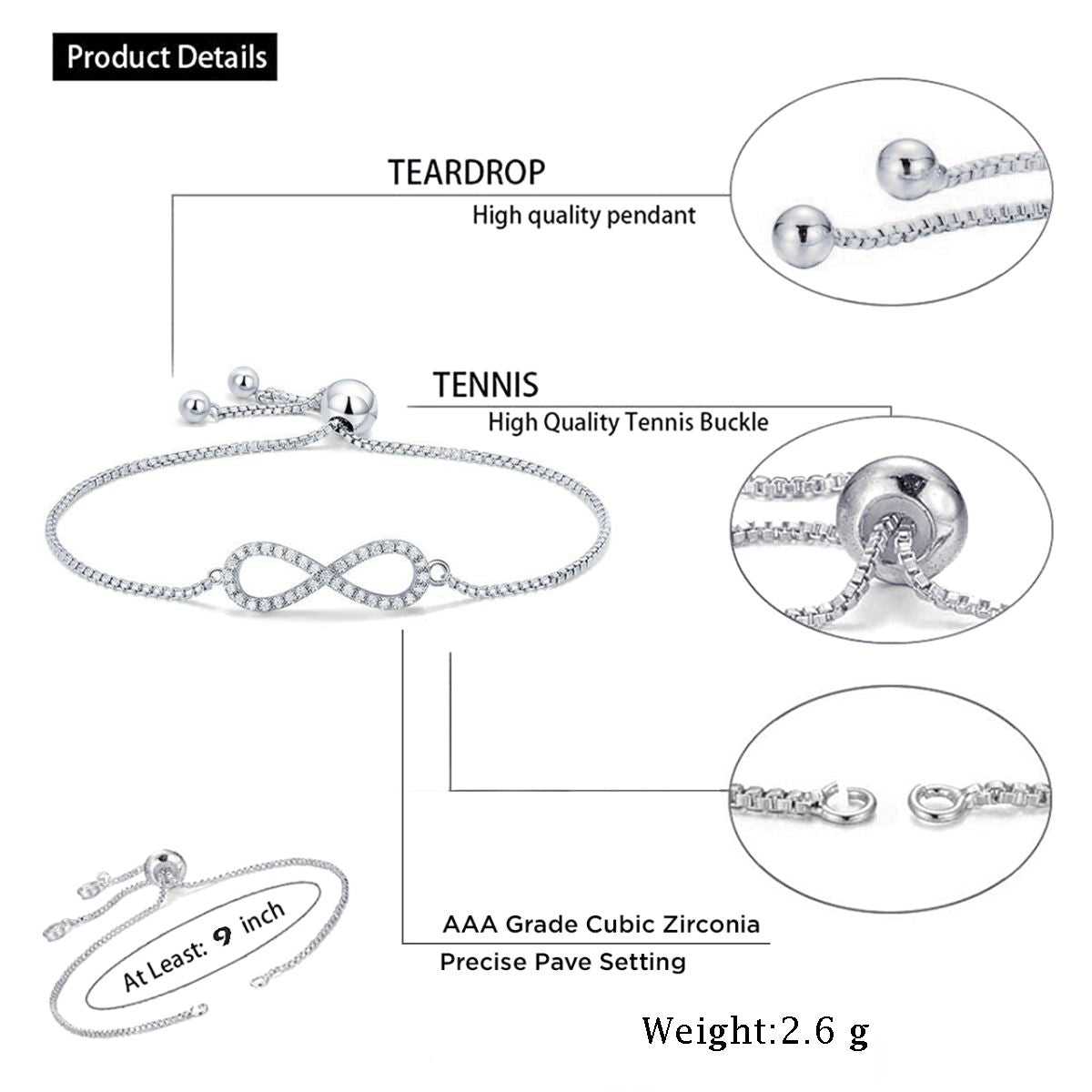 Infinity Gold Baguette Cubic Zirconia American Diamond Bracelet Bulk
