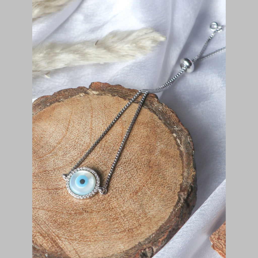 Silver Blue Evil Eye Lucky CZ American Diamond Bracelet Bulk