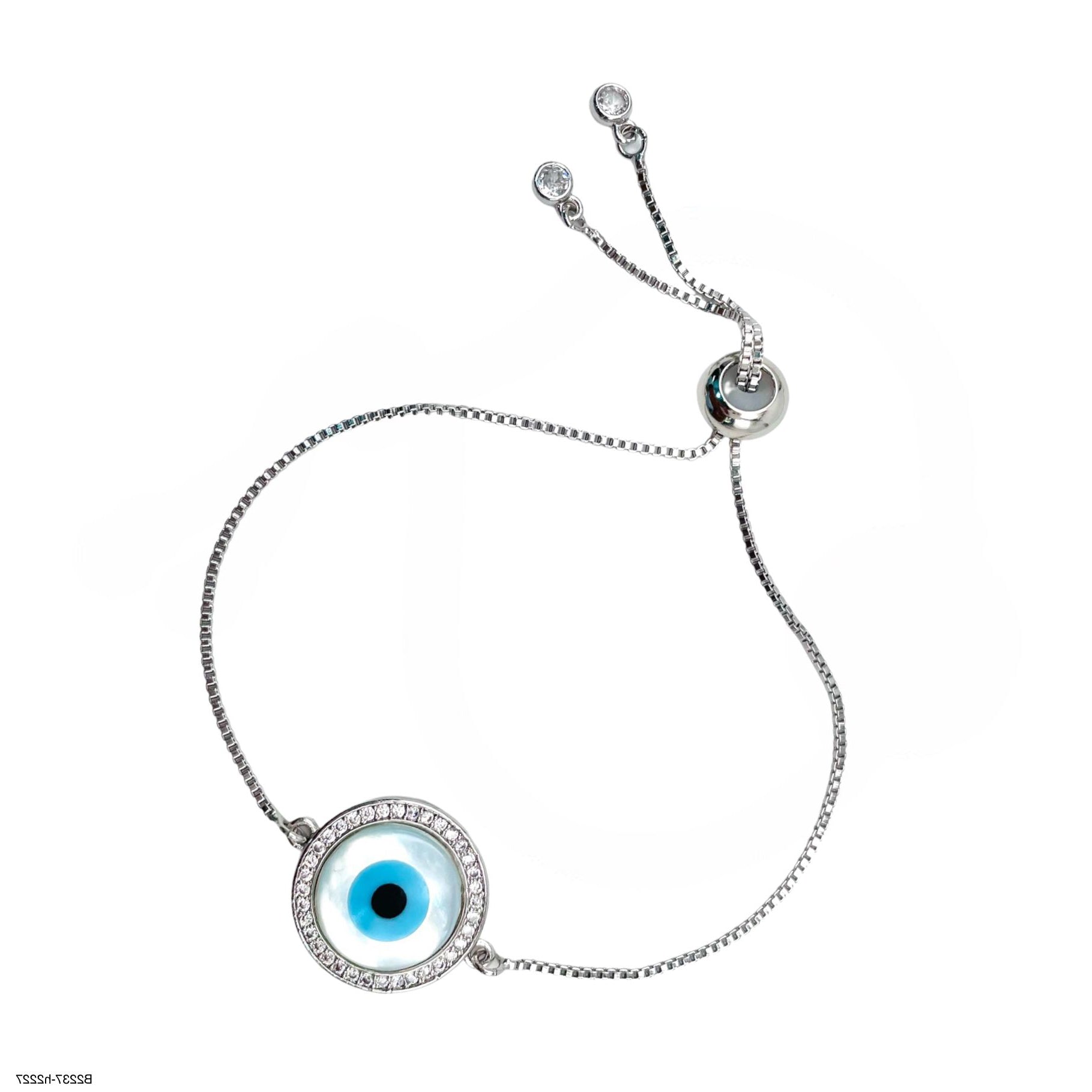 Silver Blue Evil Eye Lucky CZ American Diamond Bracelet Bulk