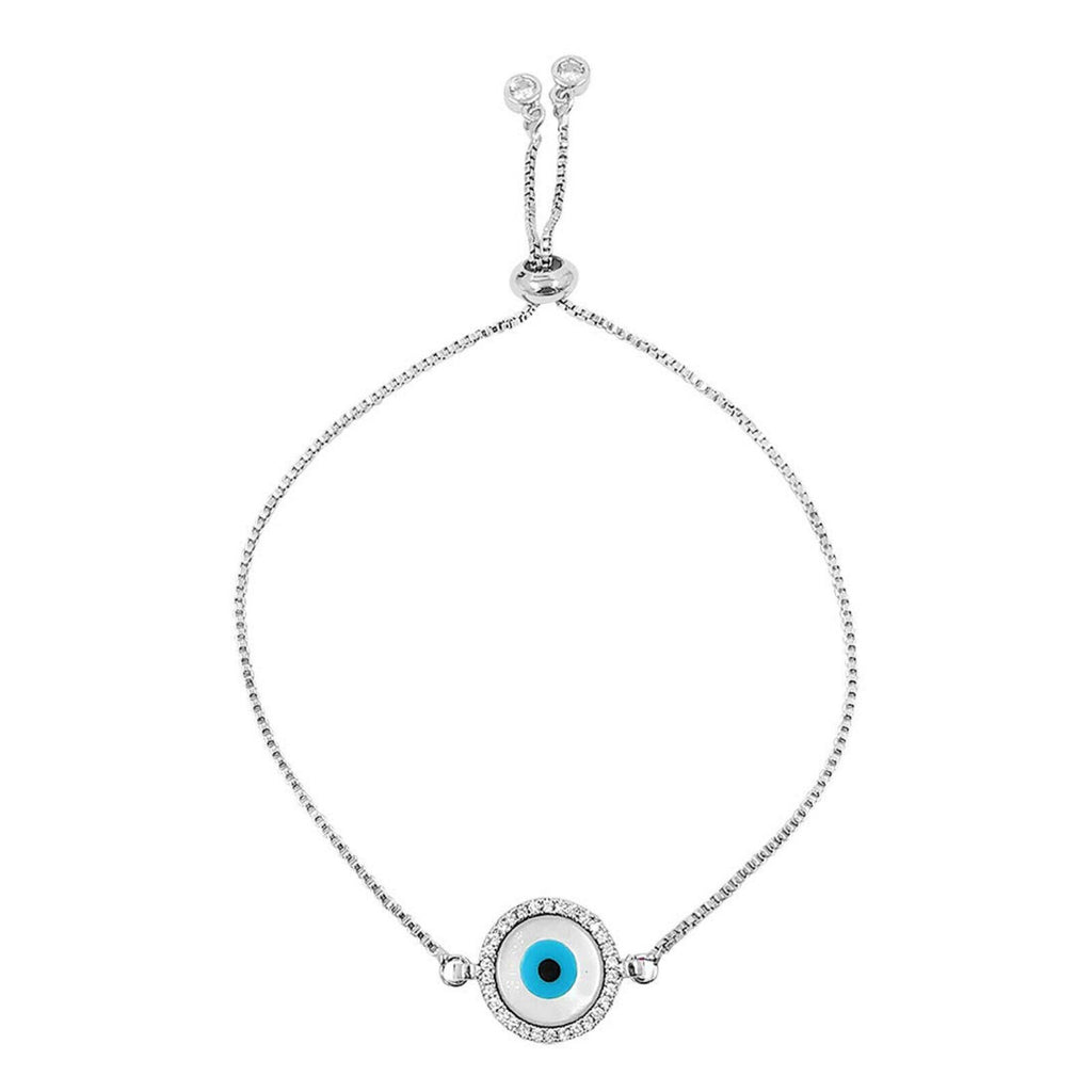 Silver Blue Evil Eye Lucky CZ American Diamond Bracelet Bulk